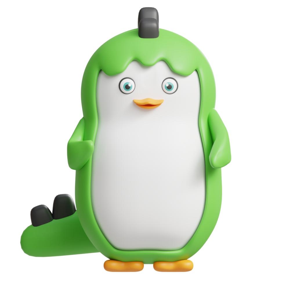 Pinguin als Dinosaurier verkleidet