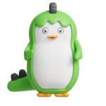 Pinguin als Dinosaurier verkleidet